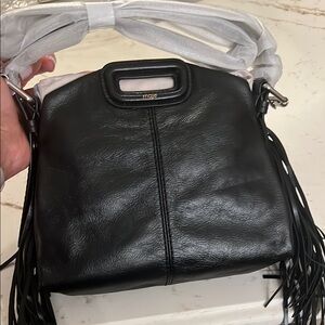 Black Leather Fringe Bag Maje
